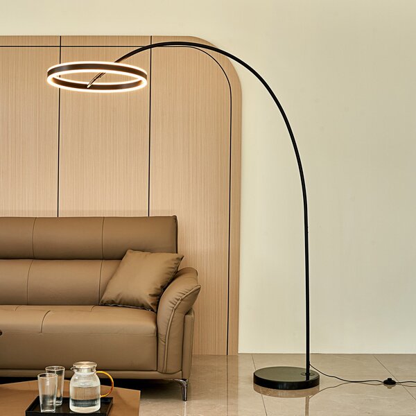 Lucande LED lampă cu arc Yekta, negru, 183 cm, dimabil, reglabil, Negru, Camera de zi / sufragerie, Metal, Design