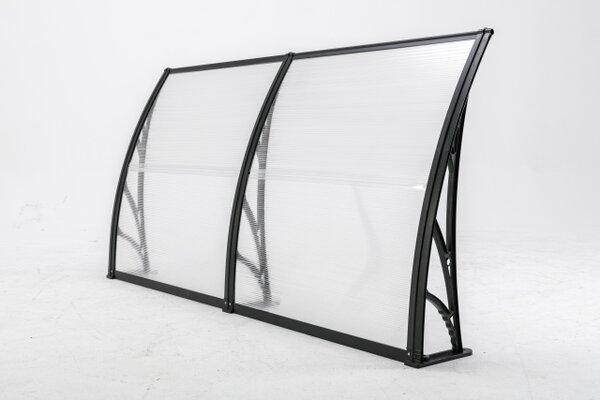 Copertină ECO de ușă 200x100cm marchiză adăpost acoperiș negru-transparent