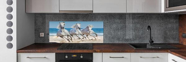 Panou sticlă decorativa bucătărie White Beach Horse