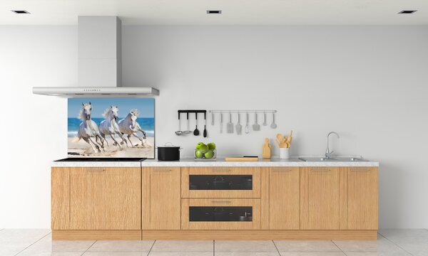 Panou sticlă decorativa bucătărie White Beach Horse