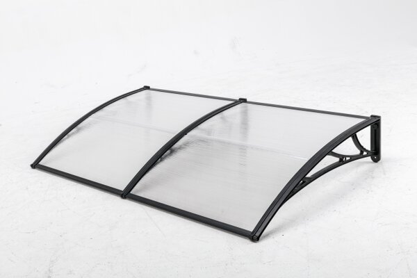 Copertină ECO de ușă 200x100cm marchiză adăpost acoperiș negru-transparent