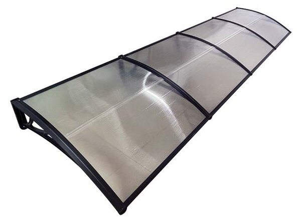 Copertină ECO de ușă 400×80cm marchiză adăpost acoperiș negru-transparent