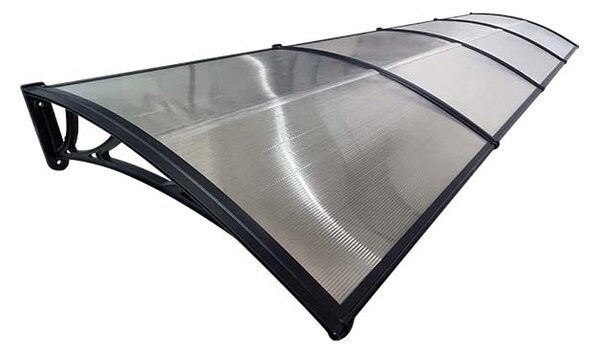 Copertină ECO de ușă 400×80cm marchiză adăpost acoperiș negru-transparent