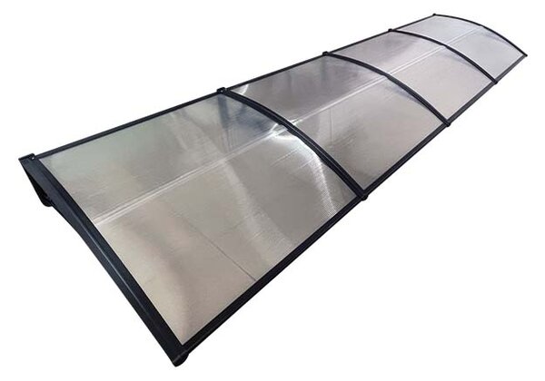 Copertină ECO de ușă 400×80cm marchiză adăpost acoperiș negru-transparent