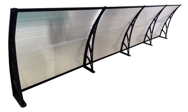 Copertină ECO de ușă 400×80cm marchiză adăpost acoperiș negru-transparent