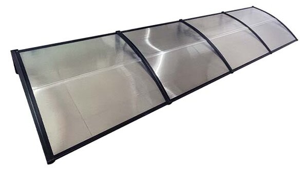 Copertină ECO de ușă 400×80cm marchiză adăpost acoperiș negru-transparent