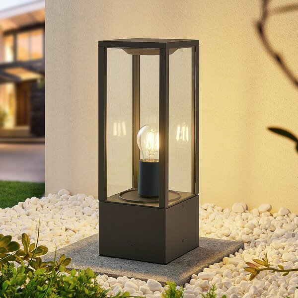 Lindby Lampă cu soclu Peldar, antracit/transparent, înălțime 40 cm, sticlă, reglabil, Negru, Metal, Modern