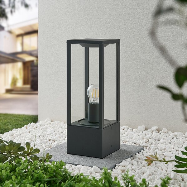 Lindby Lampă cu soclu Peldar, antracit/transparent, înălțime 40 cm, sticlă, reglabil, Negru, Metal, Modern