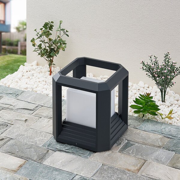 Lucande lampă cu soclu LED Serenella, antracit, metal, 27cm, Negru, Metal, Modern