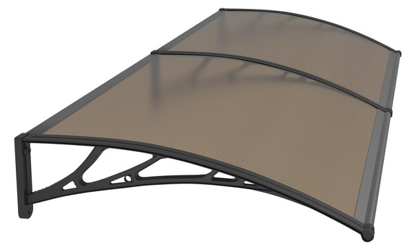 Copertină PREMIUM de ușă 200x80cm / marchiză / adăpost / acoperiș - brațe negre - placă 6mm întreagă bronz