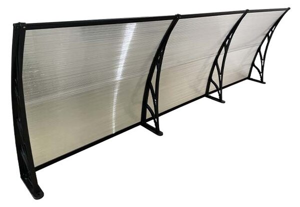Copertină ECO de ușă 300x60cm marchiză adăpost acoperiș negru-transparent