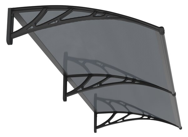 Copertină PREMIUM de ușă 200x60cm / marchiză / adăpost / acoperiș - brațe negre - placă 6mm întreagă antracit