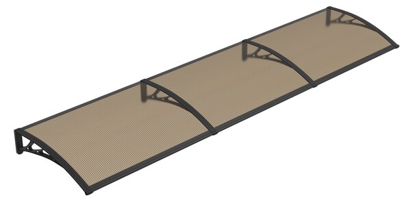 Copertină PREMIUM de ușă 360x80cm / marchiză / adăpost / acoperiș - brațe negre - placă 6mm întreagă bronz