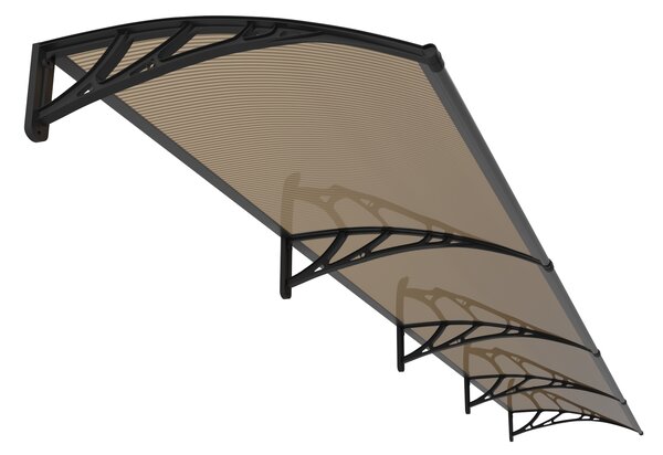 Copertină PREMIUM de ușă 400x80cm / marchiză / adăpost / acoperiș - brațe negre - placă 6mm întreagă bronz