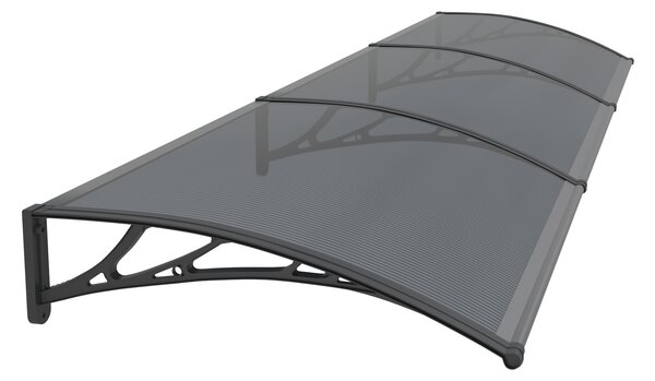 Copertină PREMIUM de ușă 300x80cm / marchiză / adăpost / acoperiș - brațe negre - placă 6mm întreagă antracit