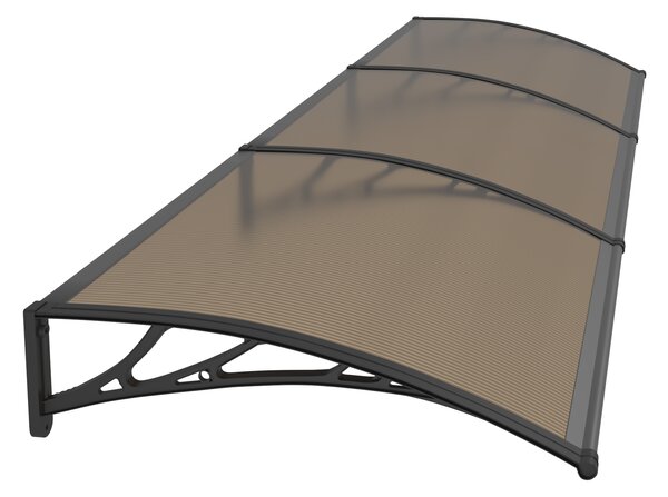 Copertină PREMIUM de ușă 360x80cm / marchiză / adăpost / acoperiș - brațe negre - placă 6mm întreagă bronz