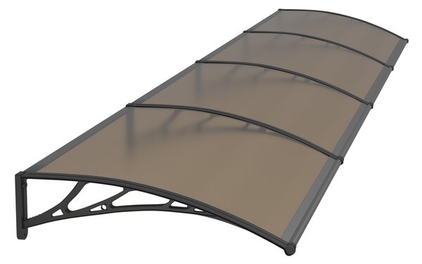 Copertină PREMIUM de ușă 400x80cm / marchiză / adăpost / acoperiș - brațe negre - placă 6mm întreagă bronz