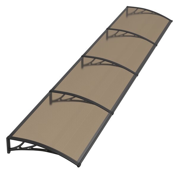 Copertină PREMIUM de ușă 400x80cm / marchiză / adăpost / acoperiș - brațe negre - placă 6mm întreagă bronz