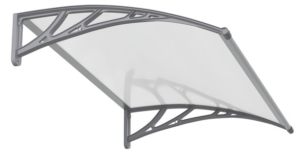 Copertină PREMIUM de ușă 60x60cm / marchiză / adăpost / acoperiș - brațe gri - placă 6mm întreagă transparent