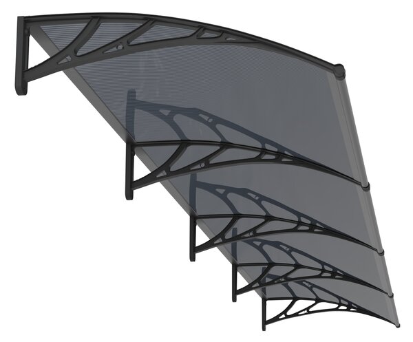 Copertină PREMIUM de ușă 400x80cm / marchiză / adăpost / acoperiș - brațe negre - placă 6mm întreagă antracit
