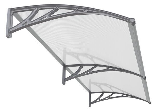 Copertină PREMIUM de ușă 200x60cm / marchiză / adăpost / acoperiș - brațe gri - placă 6mm întreagă transparent