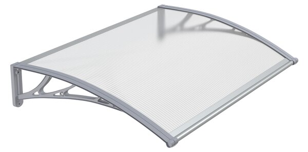 Copertină PREMIUM de ușă 60x60cm / marchiză / adăpost / acoperiș - brațe gri - placă 6mm întreagă transparent