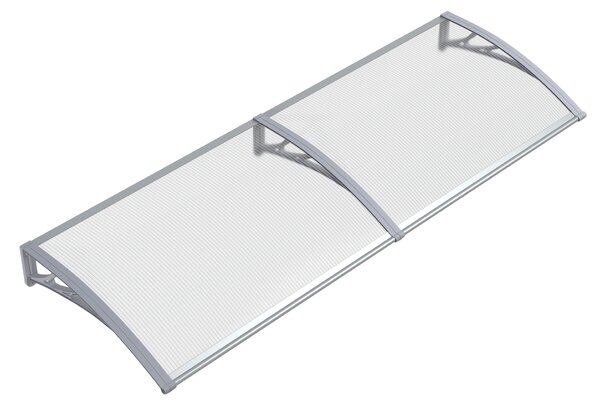 Copertină PREMIUM de ușă 200x60cm / marchiză / adăpost / acoperiș - brațe gri - placă 6mm întreagă transparent