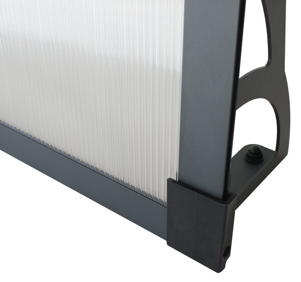 Copertină MAX PRO Otel+Alu+Policarbonat de ușă 120x80cm marchiză adăpost acoperiș negru-transparent