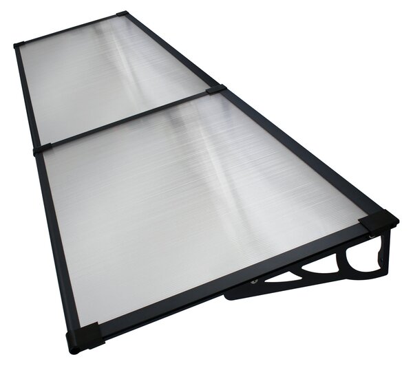 Copertină MAX PRO Otel+Alu+Policarbonat de ușă 200x80cm marchiză adăpost acoperiș negru-transparent