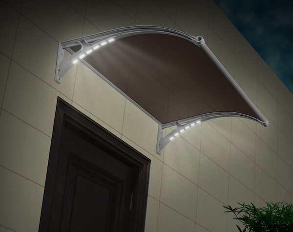 Copertină PREMIUM LUMI cu senzor de lumină și panou solar pentru ușă, 200x100 cm marchiză acoperiș adăpost, negru-antracit