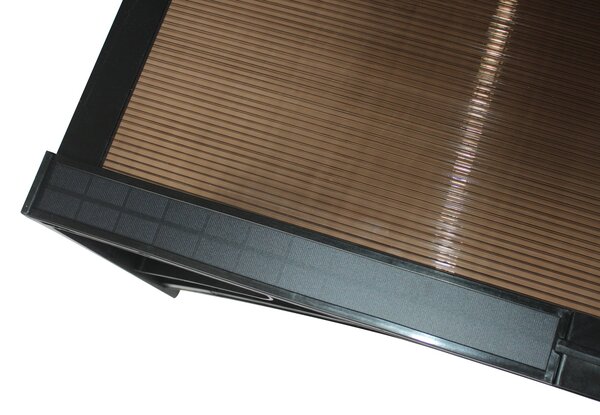Copertină PREMIUM LUMI cu senzor de lumină și panou solar pentru ușă, 200x100 cm marchiză acoperiș adăpost, negru-bronz