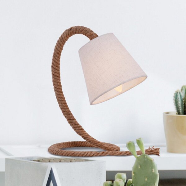 Näve Lampă de masă Rope abajur textil și funie natur, Alb, Camera de zi / sufragerie, Țesătură / Textil, Maritimă