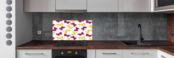 Panou sticlă decorativa bucătărie Fluturi și flori