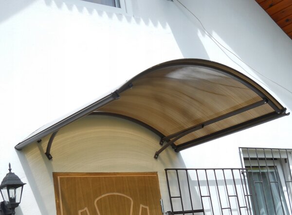 Copertină ARCADA PRO Alu cu jgheab + Policarbonat de ușă 140x90cm marchiză adăpost acoperiș maro-bronz