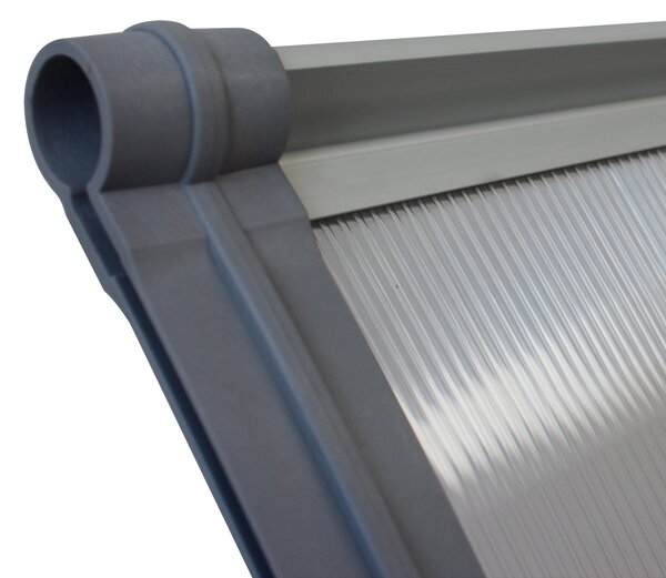 Copertină PREMIUM LUMI cu senzor de lumină și panou solar pentru ușă, 200x100 cm marchiză acoperiș adăpost, gri-transparent