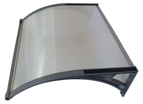 Copertină PREMIUM LUMI cu senzor de lumină și panou solar pentru ușă, 200x100 cm marchiză acoperiș adăpost, gri-transparent