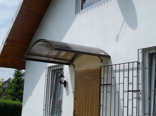 Copertină ARCADA PRO Alu cu jgheab + Policarbonat de ușă 140x90cm marchiză adăpost acoperiș maro-bronz