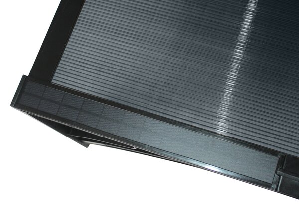 Copertină PREMIUM LUMI cu senzor de lumină și panou solar pentru ușă, 200x100 cm marchiză acoperiș adăpost, negru-antracit