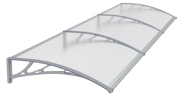 Copertină PREMIUM de ușă 300x80cm / marchiză / adăpost / acoperiș - brațe gri - placă 6mm întreagă transparent
