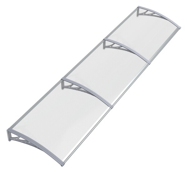 Copertină PREMIUM de ușă 300x80cm / marchiză / adăpost / acoperiș - brațe gri - placă 6mm întreagă transparent