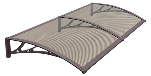 Copertină PREMIUM de ușă 200x80cm / marchiză / adăpost / acoperiș - brațe maro - placă 6mm întreagă bronz