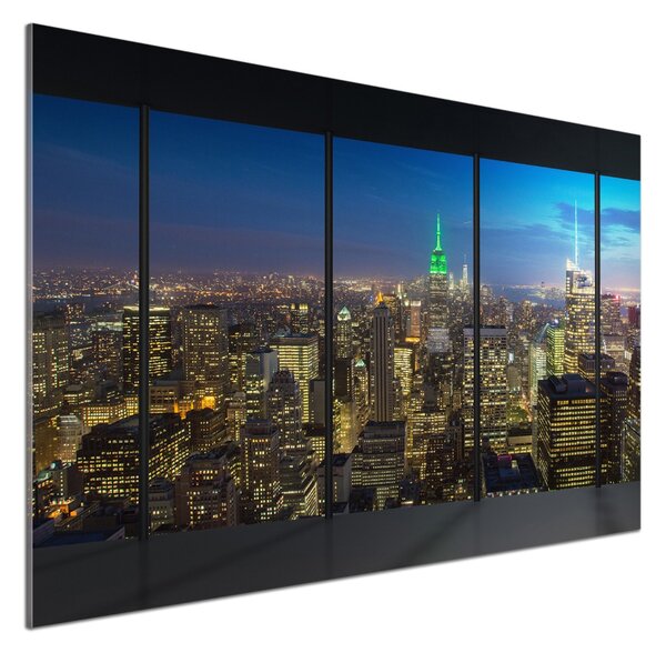 Panou sticlă decorativa bucătărie New York pe timp de noapte