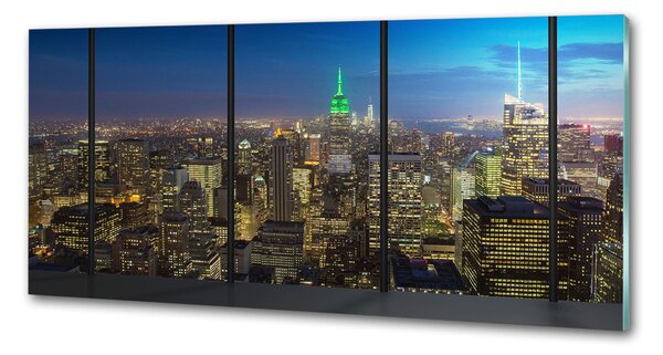 Panou sticlă decorativa bucătărie New York pe timp de noapte