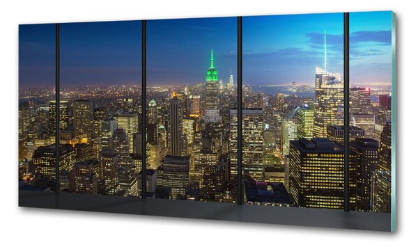Panou sticlă decorativa bucătărie New York pe timp de noapte