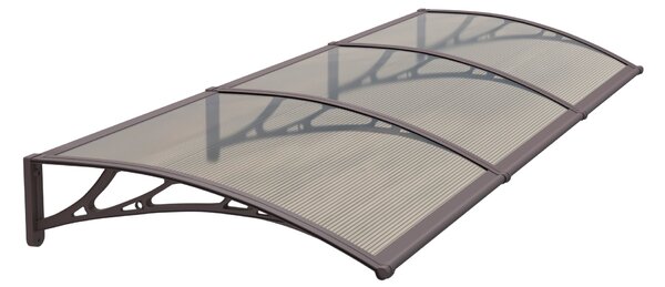 Copertină PREMIUM de ușă 300x150cm / marchiză / adăpost / acoperiș - brațe maro - placă 6mm întreagă bronz