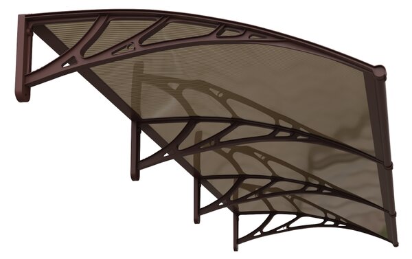 Copertină PREMIUM de ușă 300x80cm / marchiză / adăpost / acoperiș - brațe maro - placă 6mm întreagă bronz