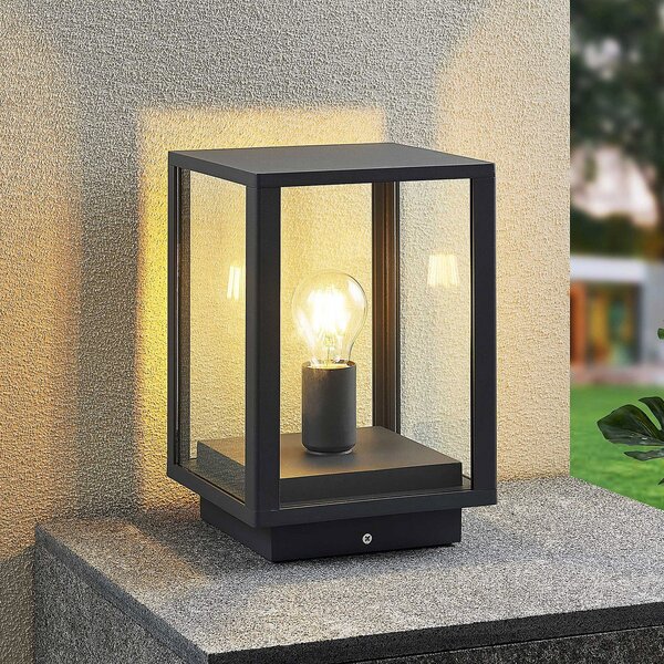 Lindby Giavanna lampă cu soclu, 29 cm, antracit, IP44, E27, reglabil, Negru, Sticlă, Modern