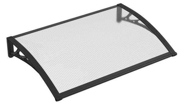 Copertină PREMIUM de ușă 60x60cm / marchiză / adăpost / acoperiș - brațe negre - placă 6mm întreagă transparent