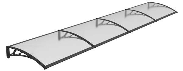 Copertină PREMIUM de ușă 400x80cm / marchiză / adăpost / acoperiș - brațe negre - placă 6mm întreagă transparent