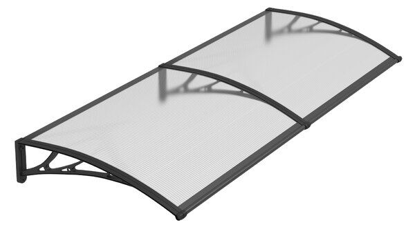 Copertină PREMIUM de ușă 150x100cm / marchiză / adăpost / acoperiș - brațe negre - placă 6mm întreagă transparenta